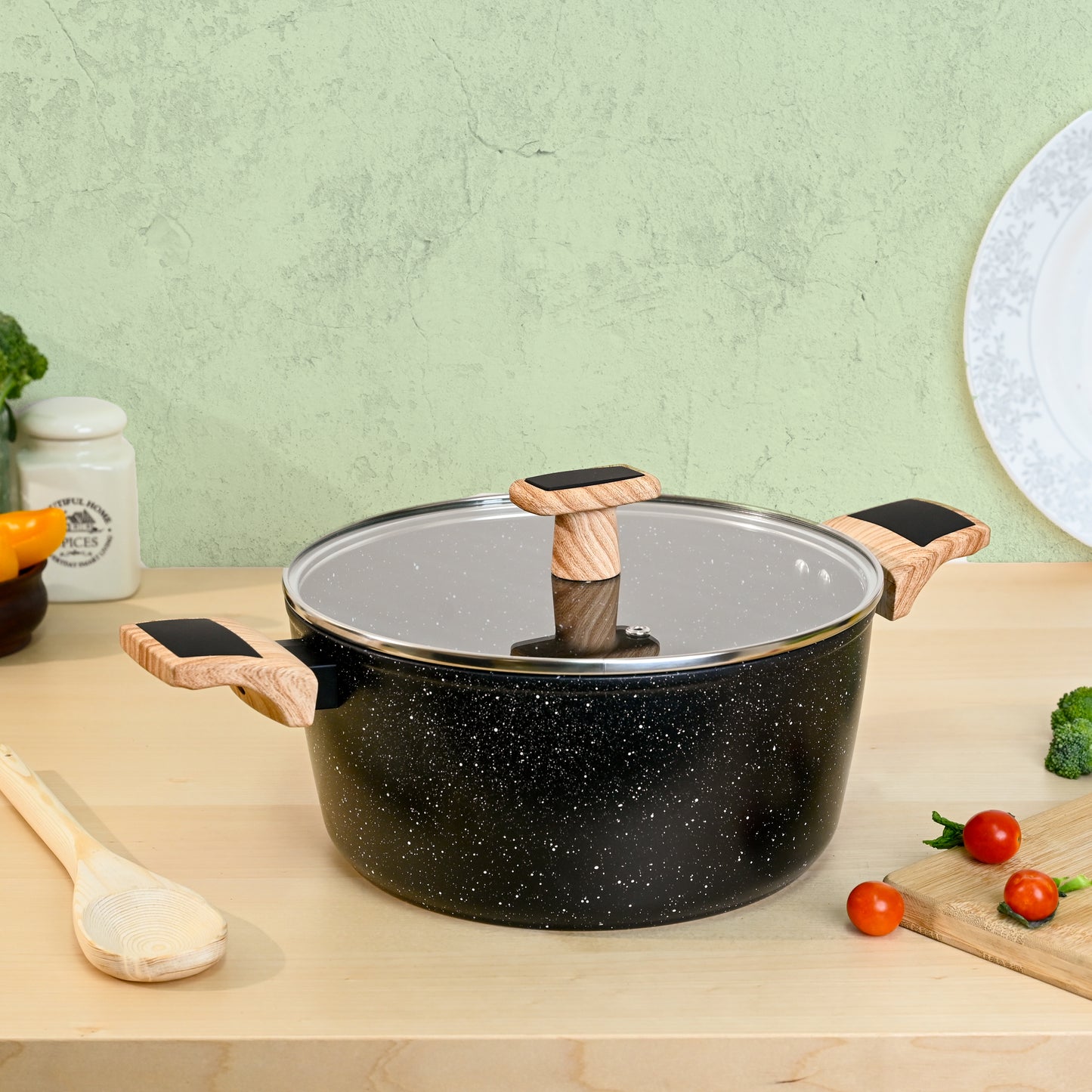 Ceracook Granite Ceramic Casserole 24cm with Glass Lid