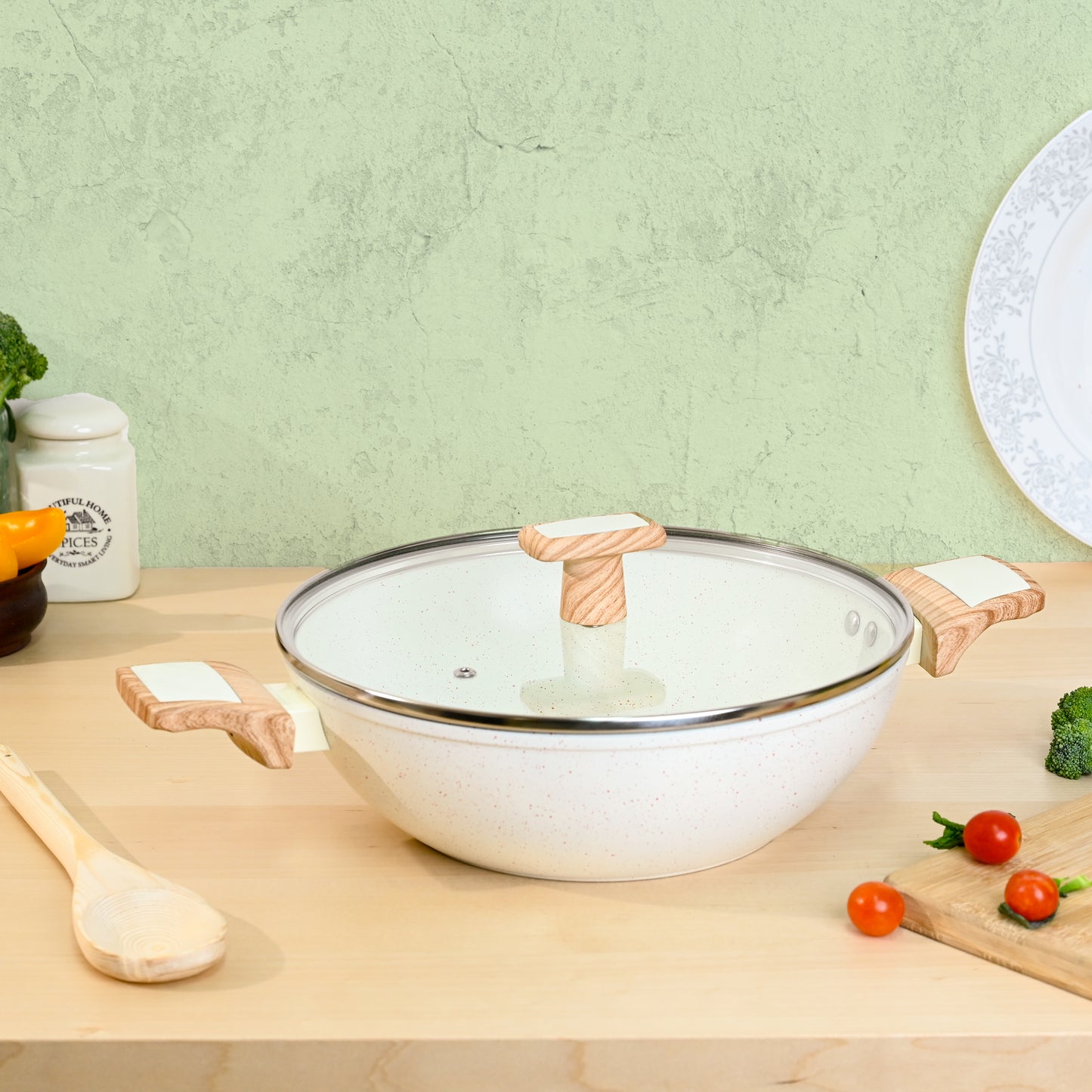 Ceracook Granite Ceramic Kadhai 26cm with Glass Lid