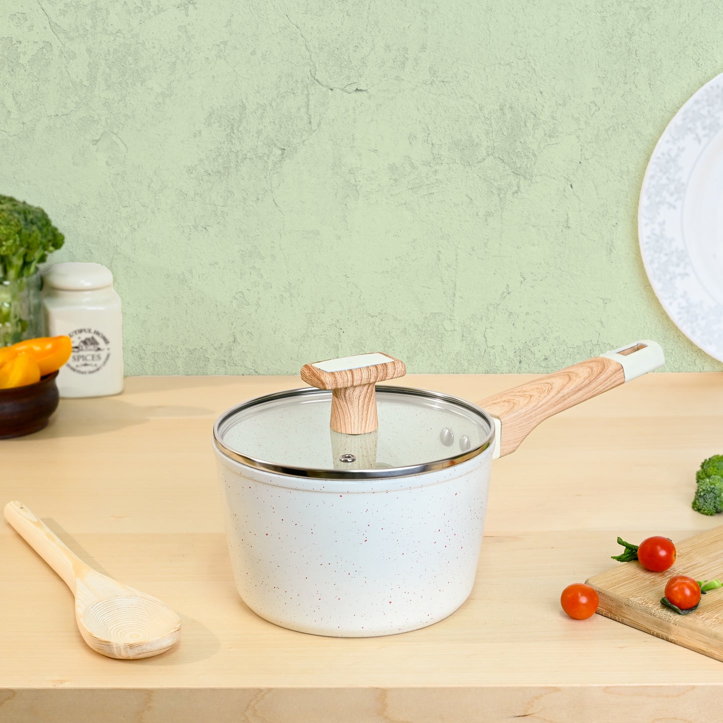 Ceracook Granite Ceramic Sauce Pan 16cm with Glass Lid
