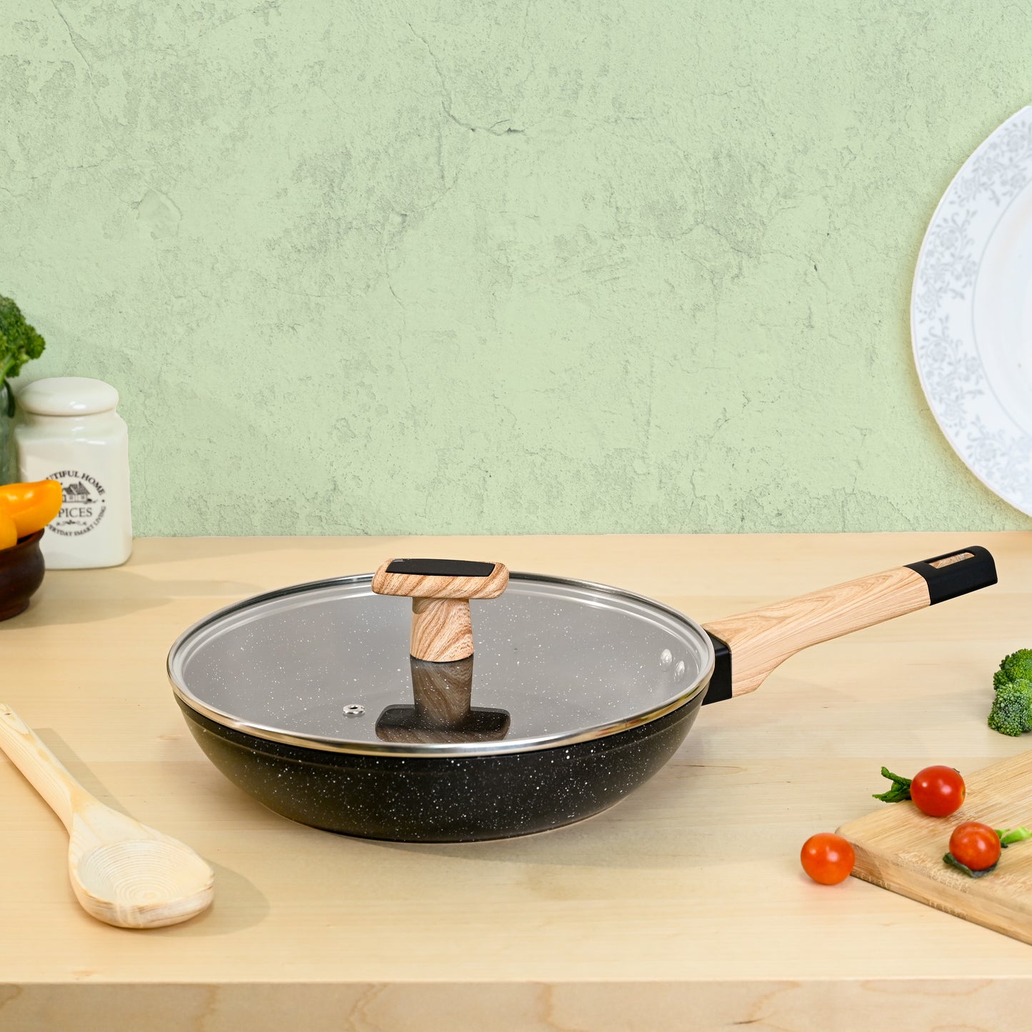 Ceracook Granite Ceramic Fry Pan 24cm with Glass Lid