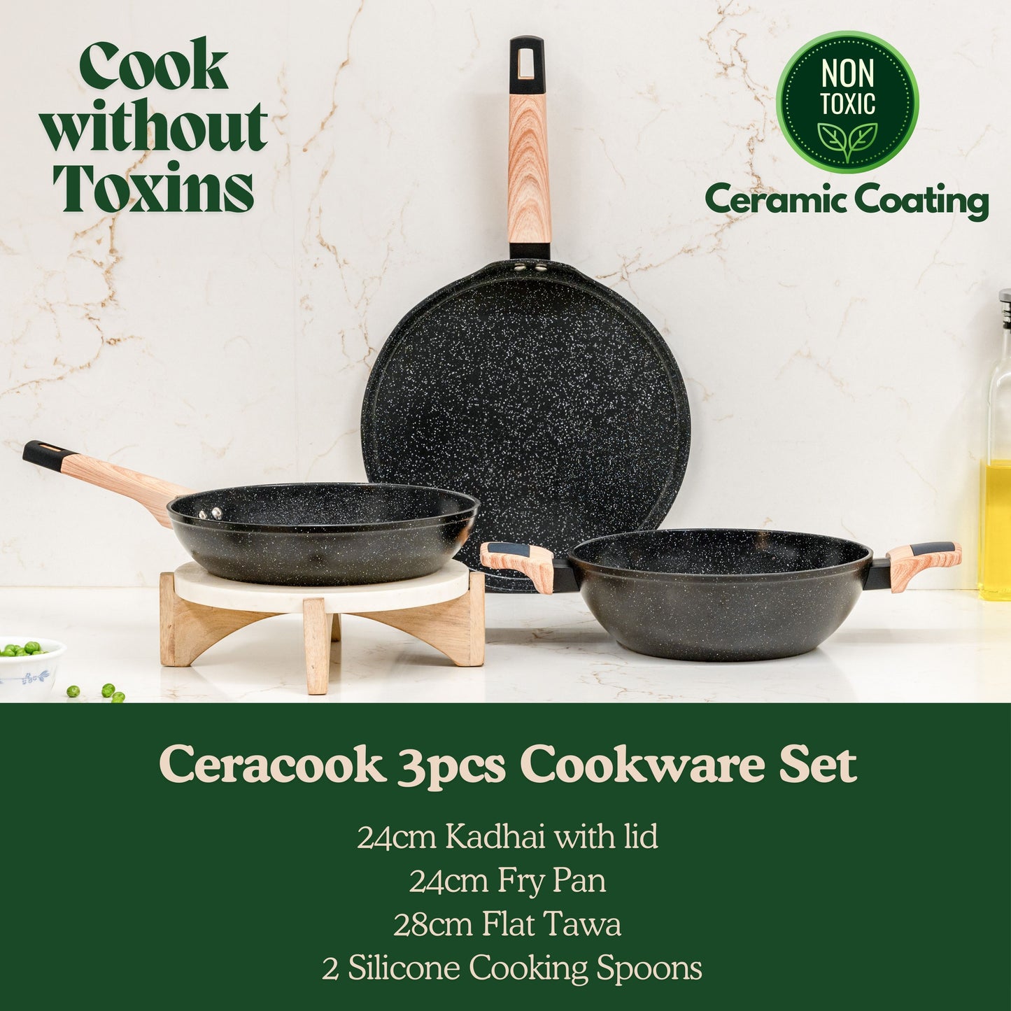 Ceracook Granite Ceramic Cookware Set of 3pcs