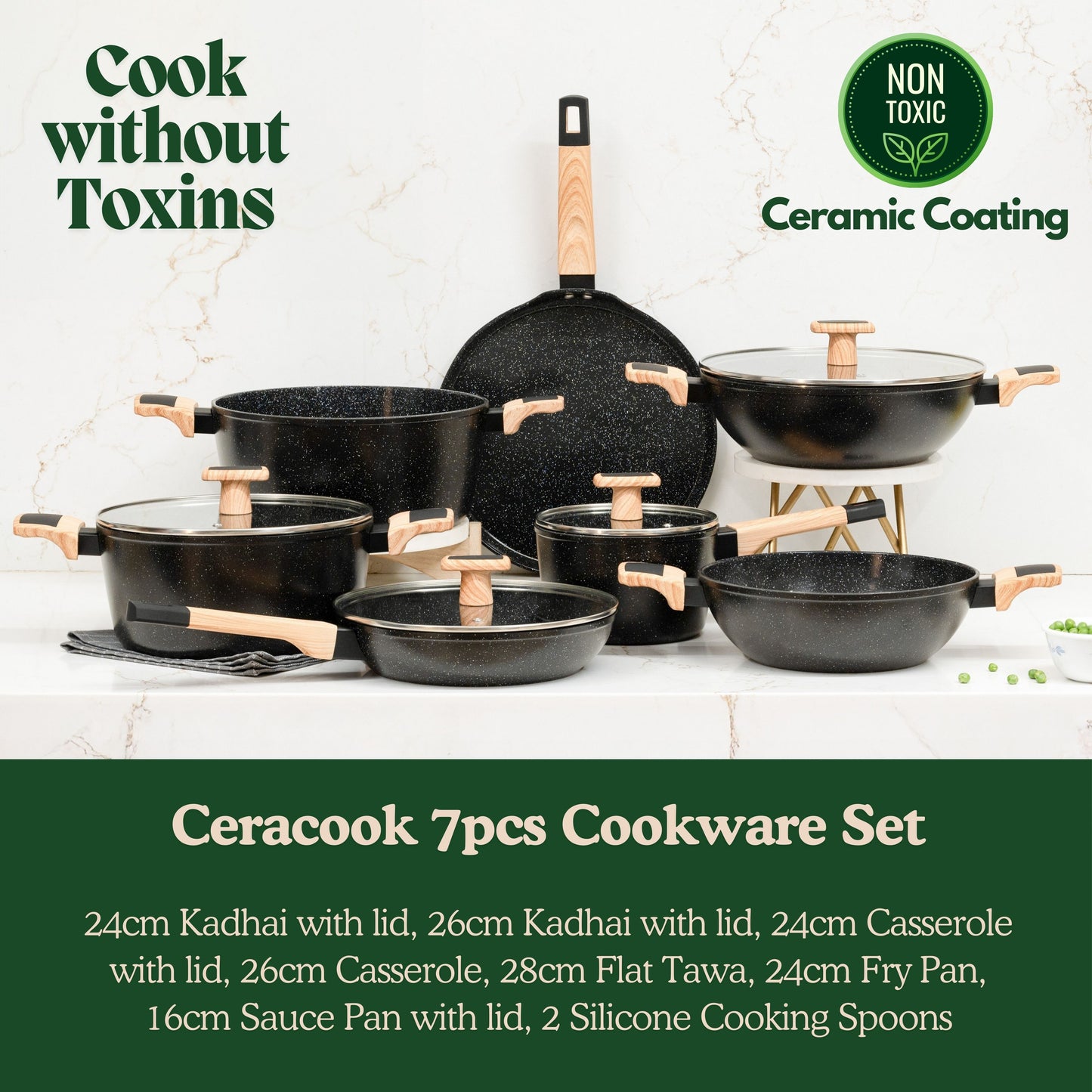 Ceracook Granite Ceramic Cookware Set of 7pcs
