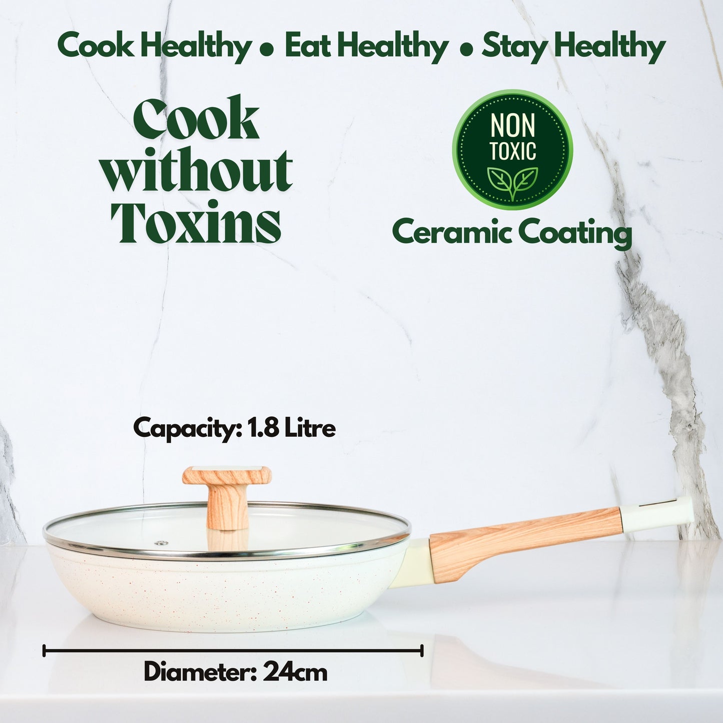 Ceracook Granite Ceramic Fry Pan 24cm with Glass Lid
