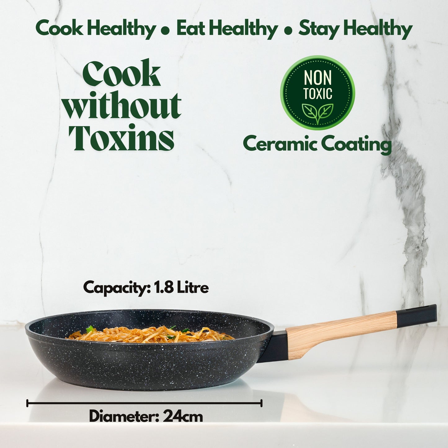 Ceracook Granite Ceramic Fry Pan 24cm with Glass Lid