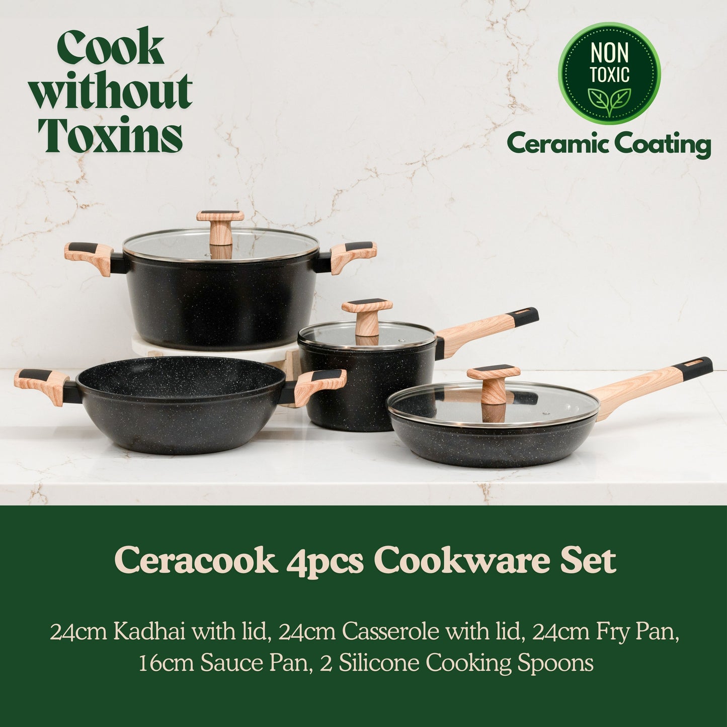 Ceracook Granite Ceramic Cookware Set of 4pcs