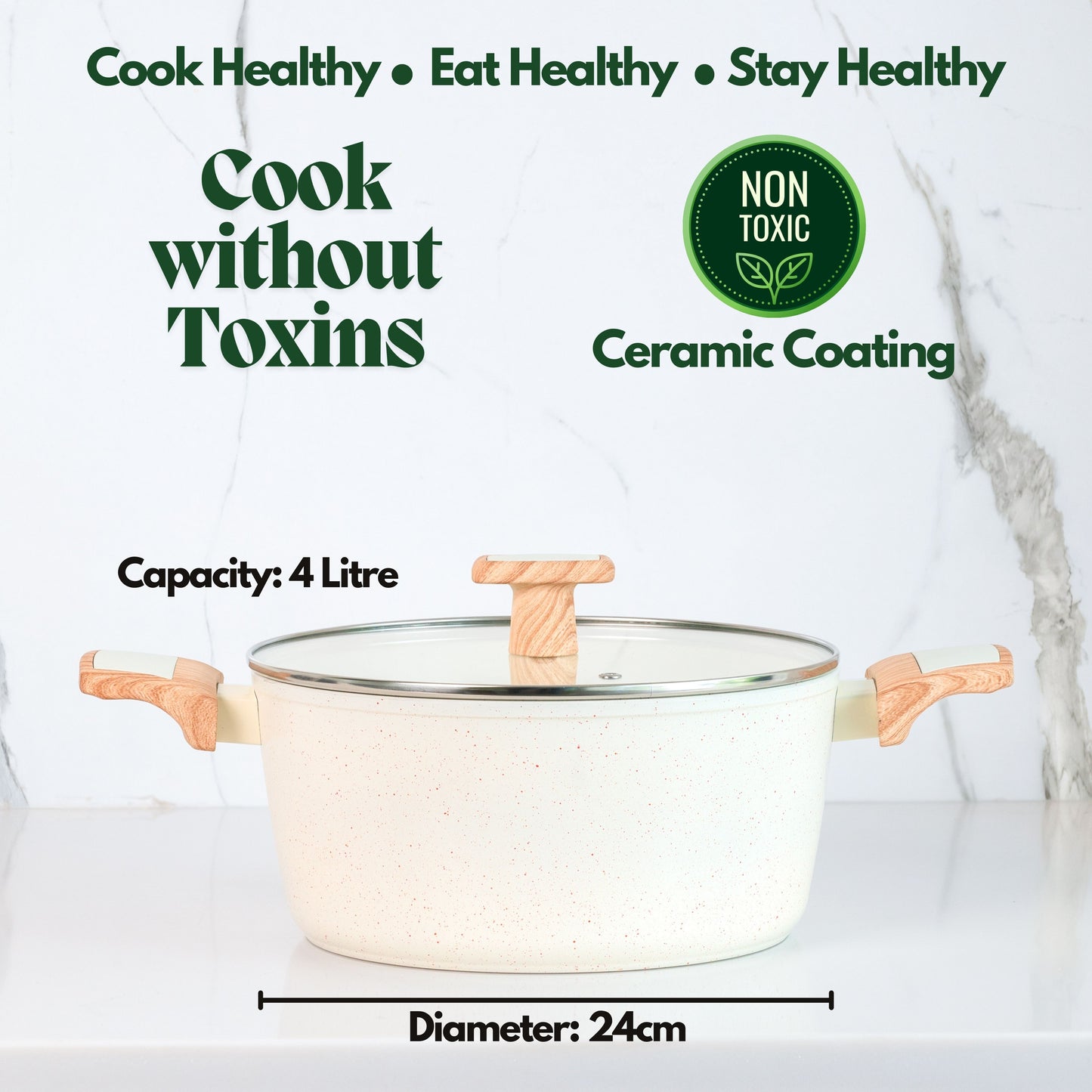 Ceracook Granite Ceramic Casserole 24cm with Glass Lid