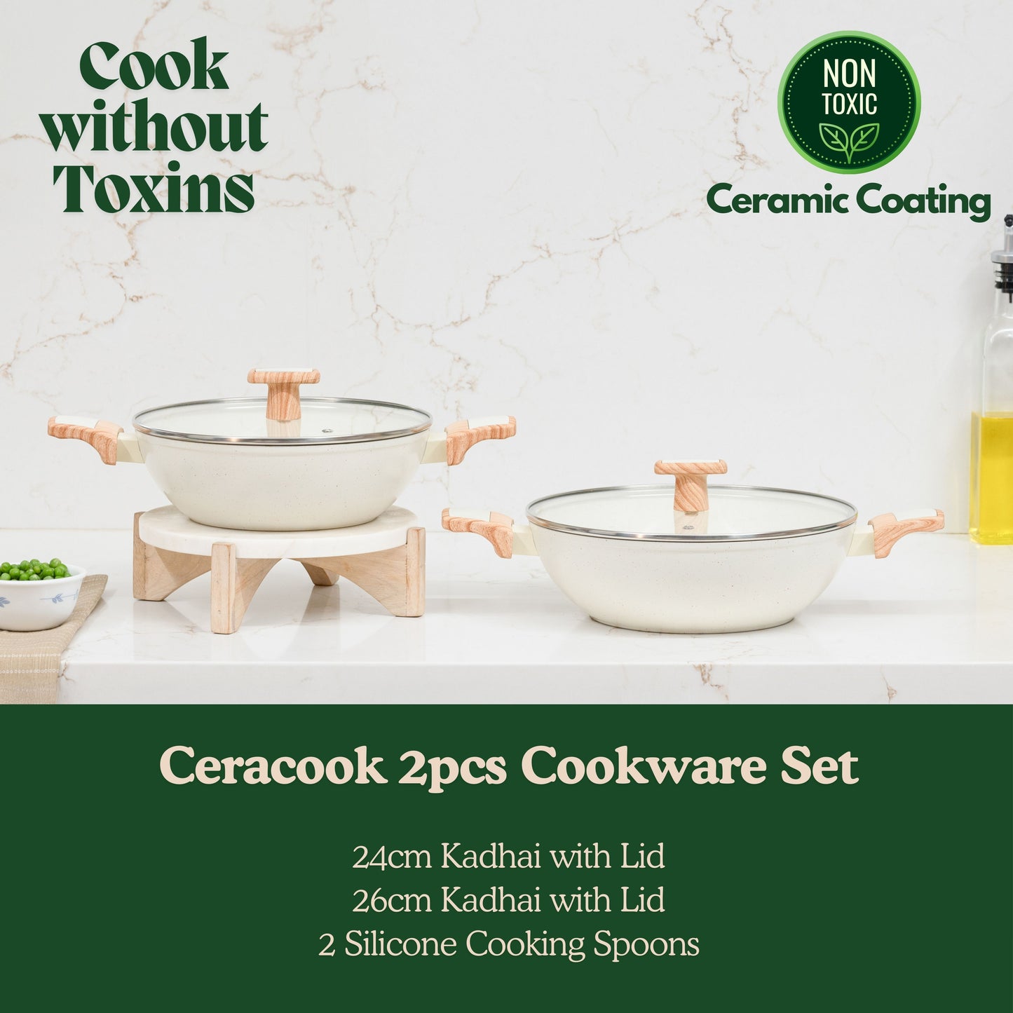 Ceracook Granite Ceramic Kadhai Cookware Set of 2pcs