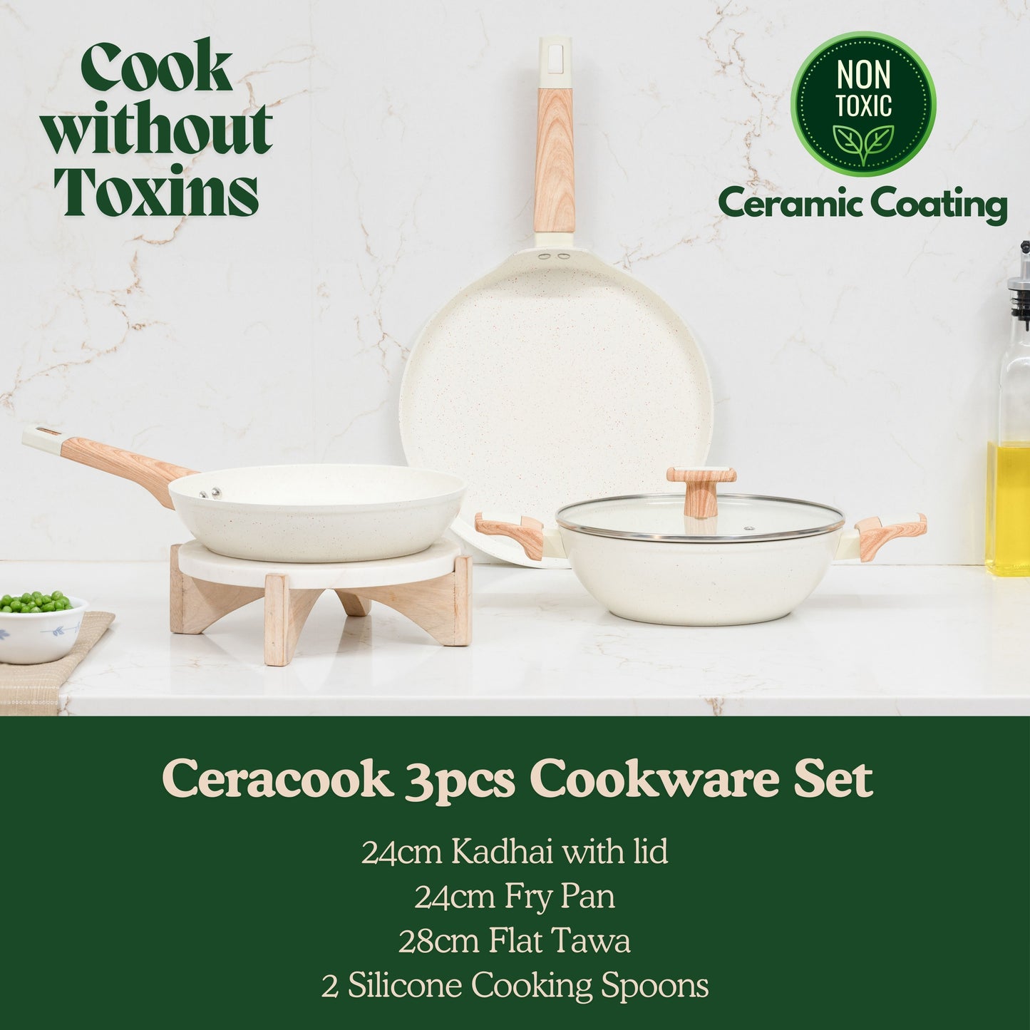 Ceracook Granite Ceramic Cookware Set of 3pcs