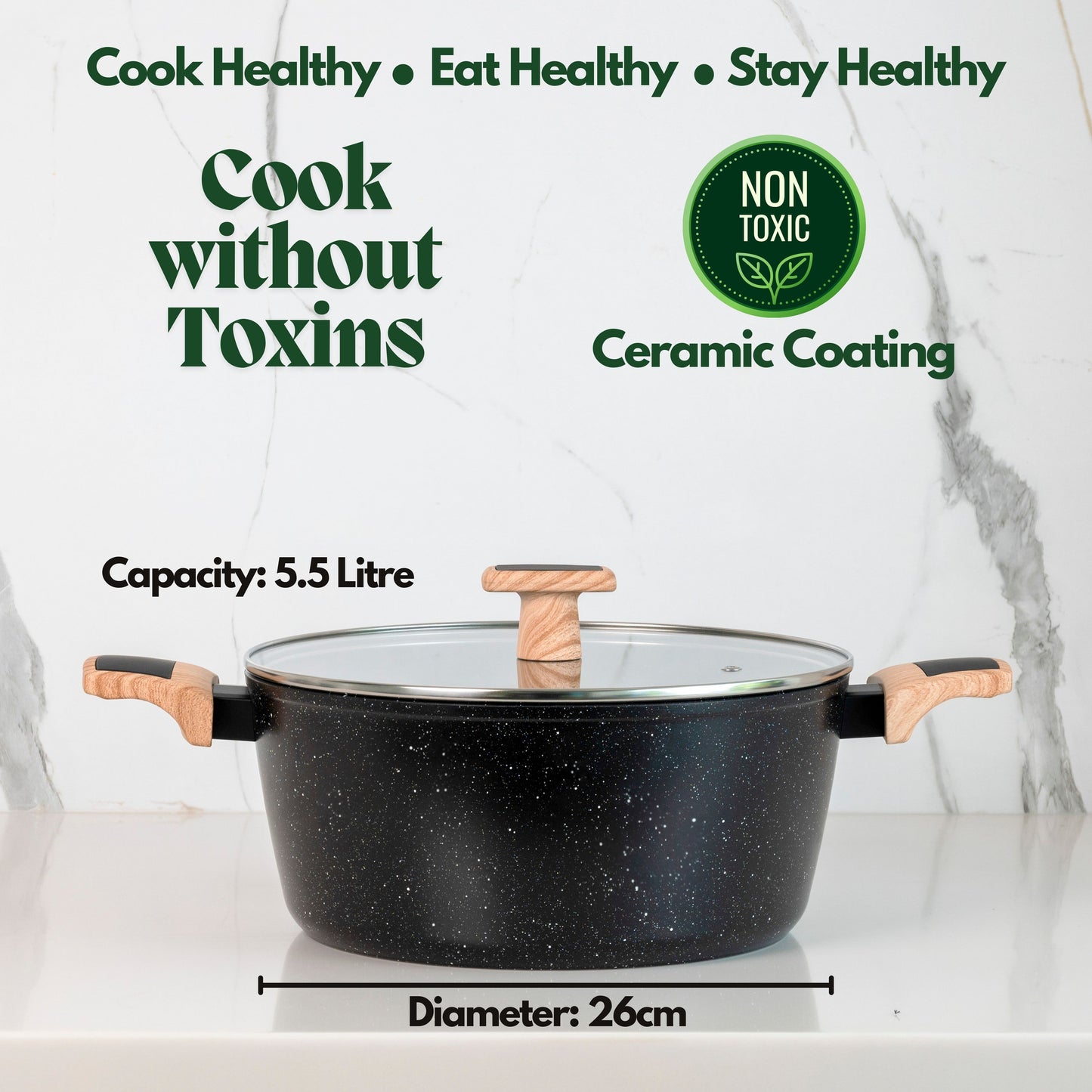 Ceracook Granite Ceramic Casserole 26cm with Glass Lid