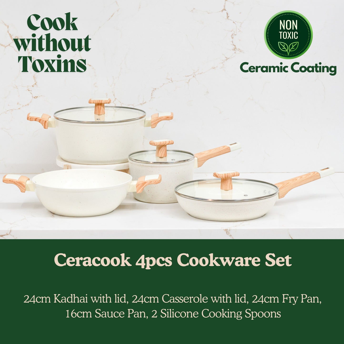 Ceracook Granite Ceramic Cookware Set of 4pcs