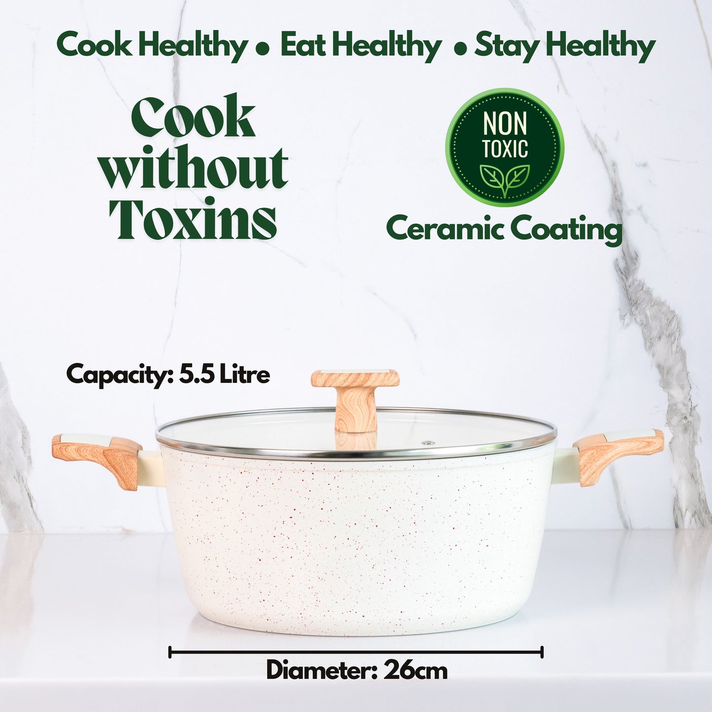 Ceracook Granite Ceramic Casserole 26cm with Glass Lid