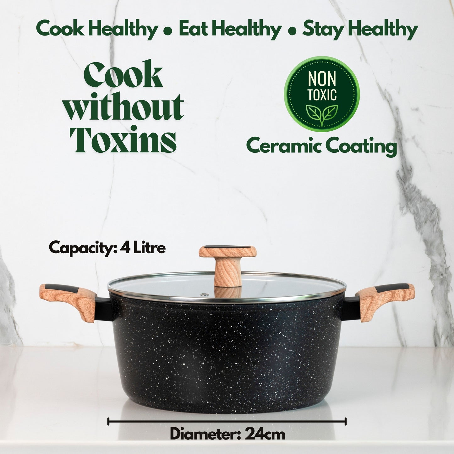 Ceracook Granite Ceramic Casserole 24cm with Glass Lid