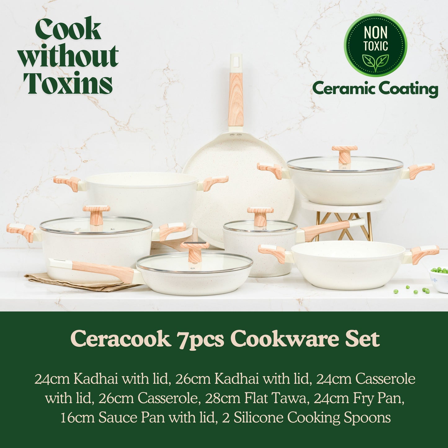Ceracook Granite Ceramic Cookware Set of 7pcs