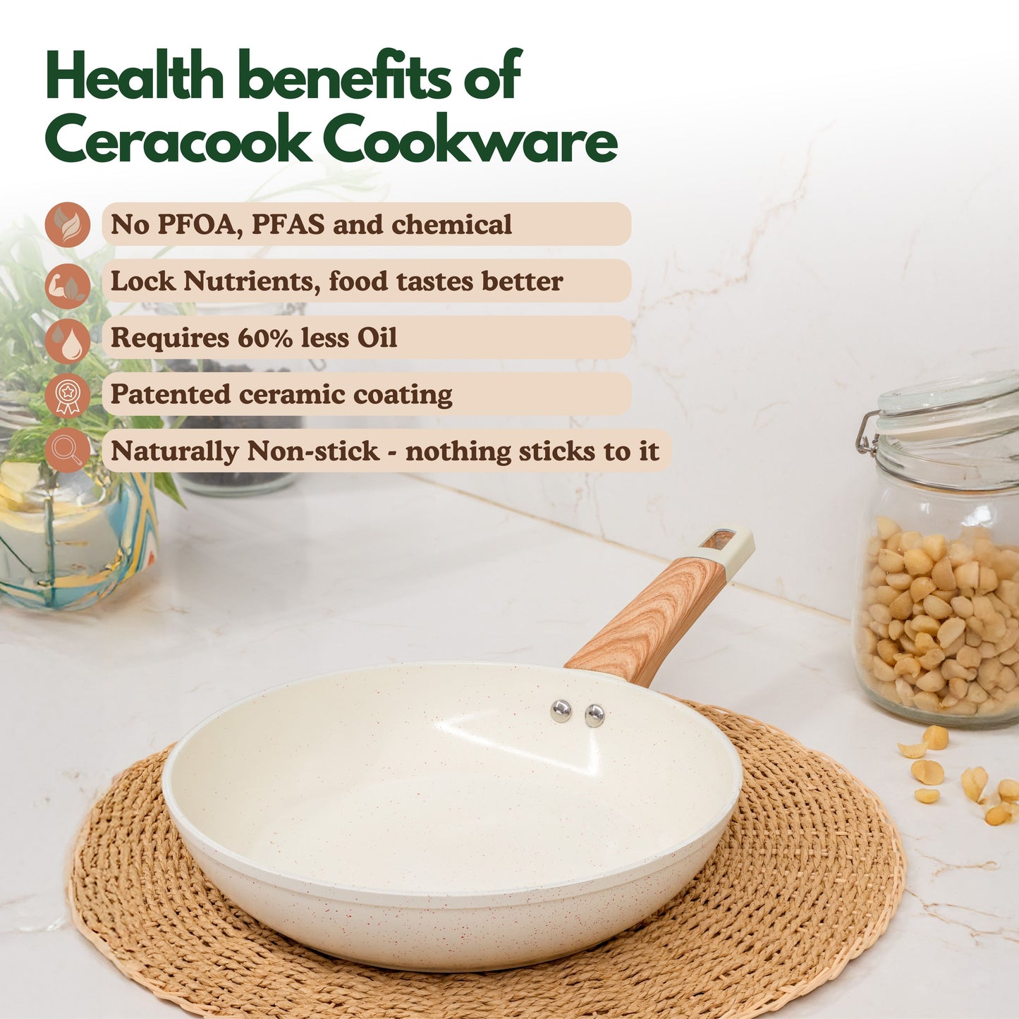 Ceracook Granite Ceramic Fry Pan 24cm with Glass Lid