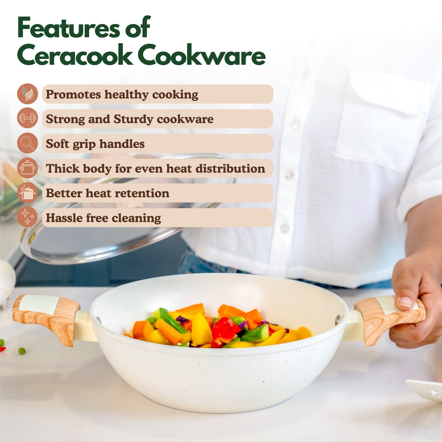 Ceracook Granite Ceramic Kadhai Cookware Set of 2pcs