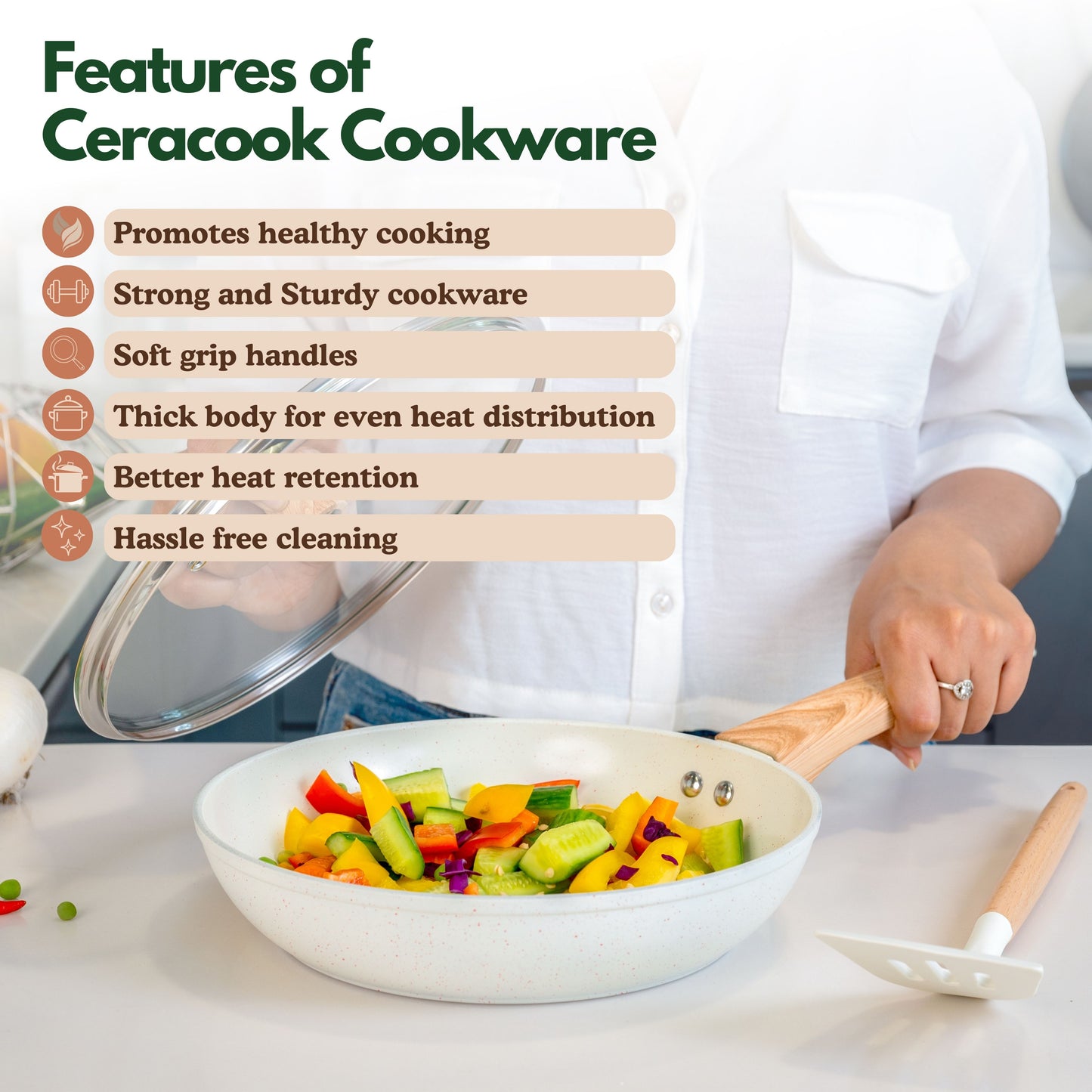 Ceracook Granite Ceramic Fry Pan 24cm with Glass Lid