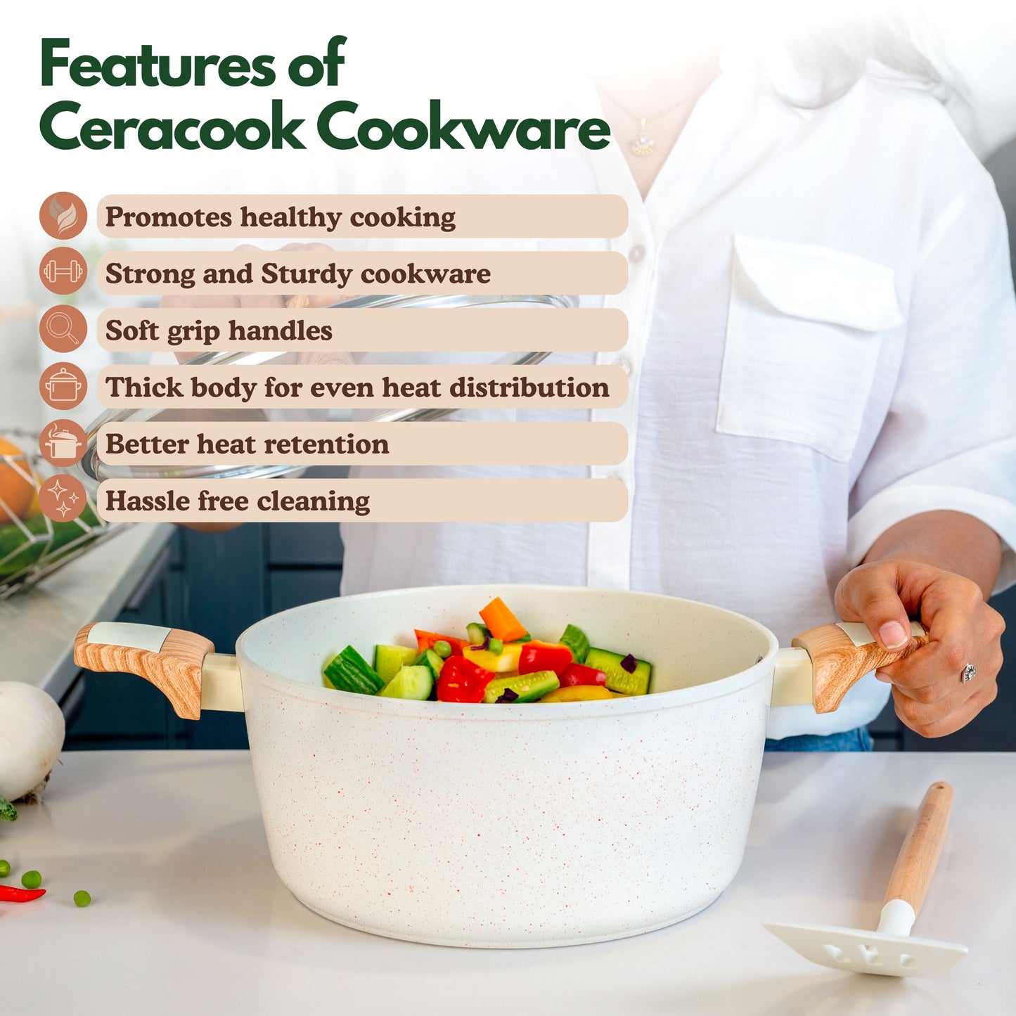 Ceracook Granite Ceramic Casserole 24cm with Glass Lid