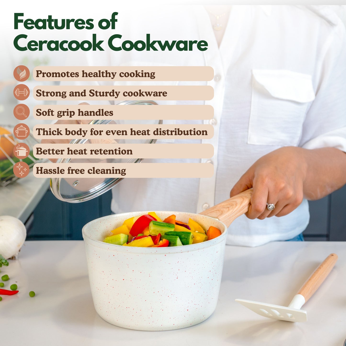 Ceracook Granite Ceramic Sauce Pan 16cm with Glass Lid