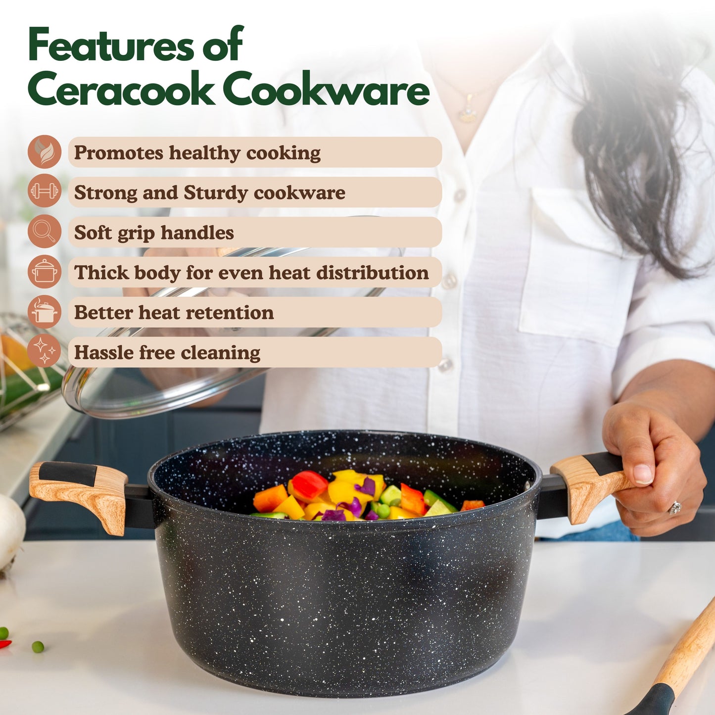 Ceracook Granite Ceramic Casserole 26cm with Glass Lid