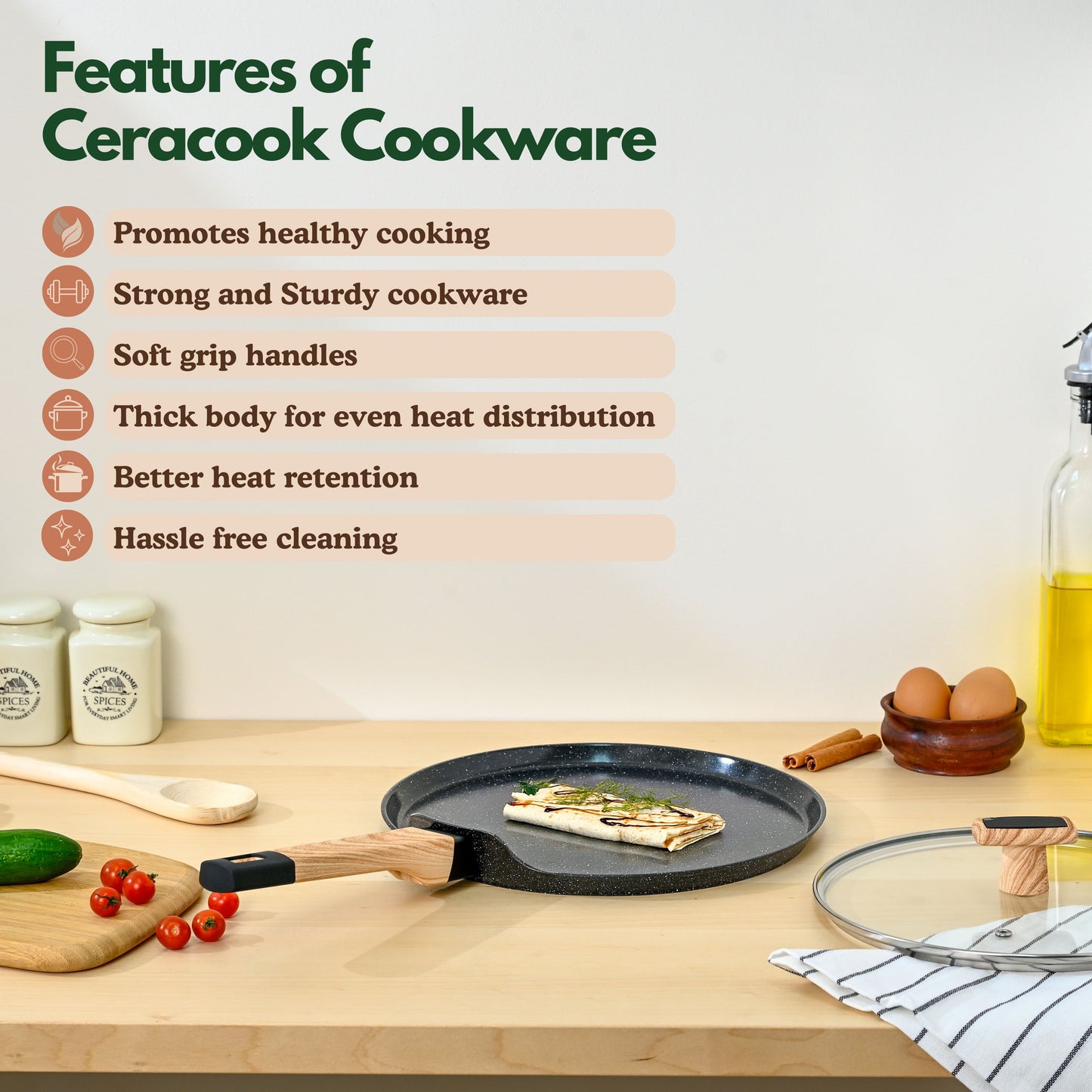 Ceracook Granite Ceramic Flat Tawa 28cm