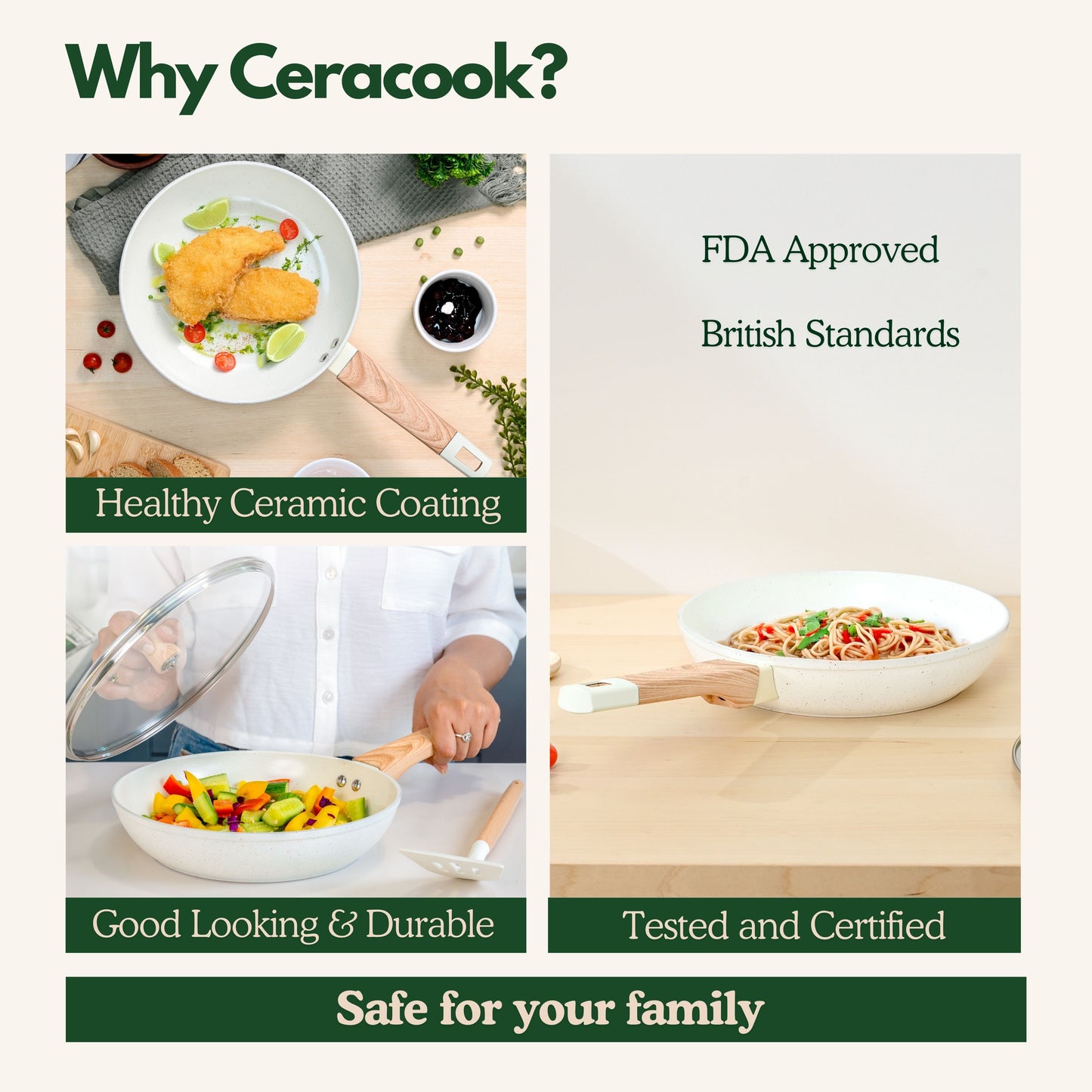 Ceracook Granite Ceramic Fry Pan 24cm with Glass Lid