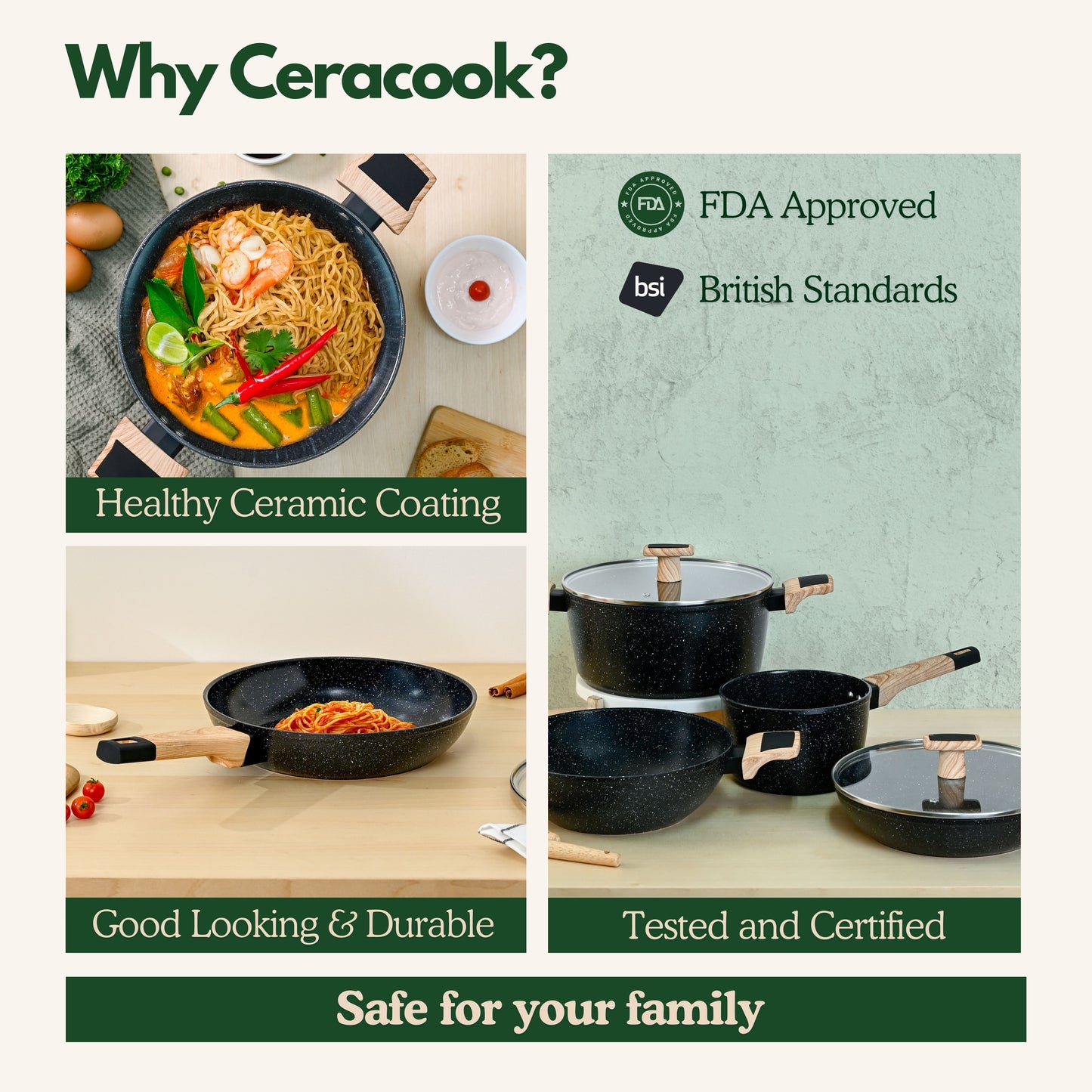 Ceracook Granite Ceramic Cookware Set of 4pcs