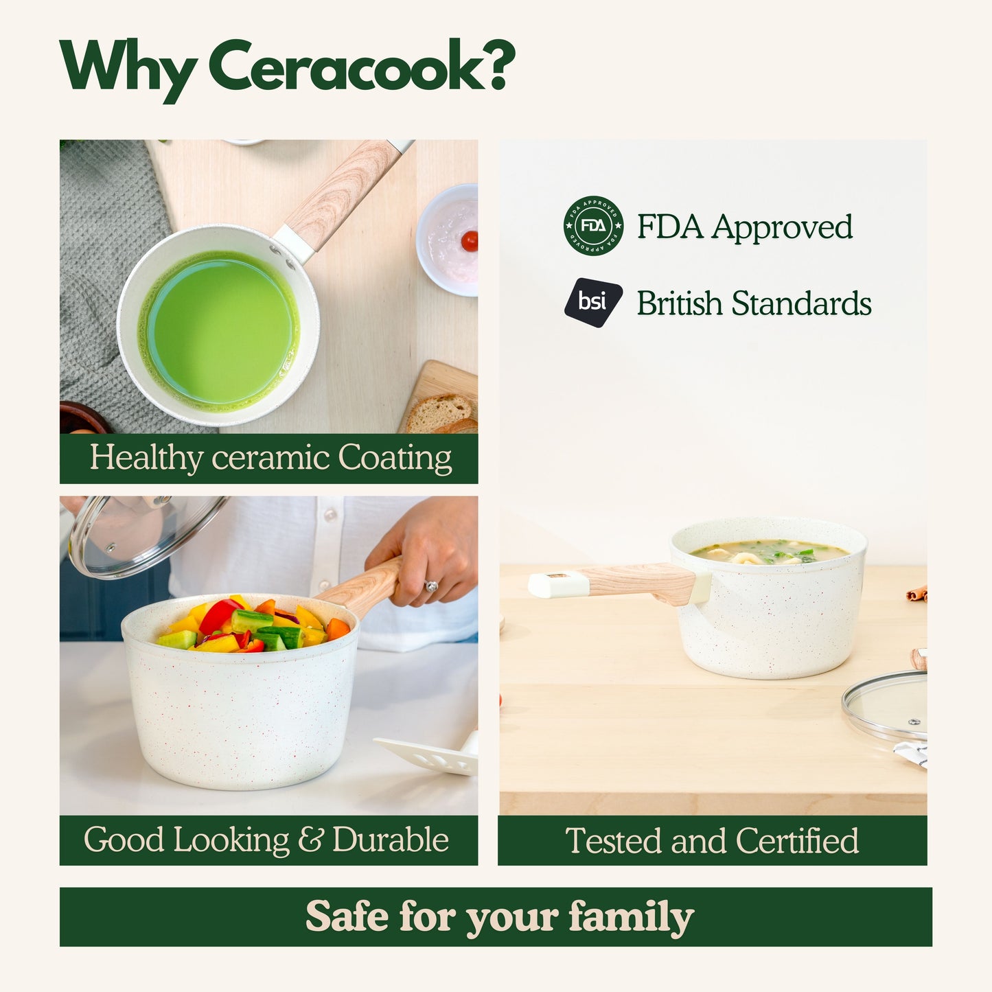 Ceracook Granite Ceramic Sauce Pan 16cm with Glass Lid
