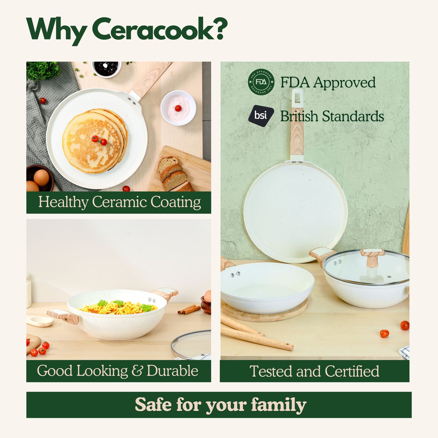 Ceracook Granite Ceramic Cookware Set of 3pcs