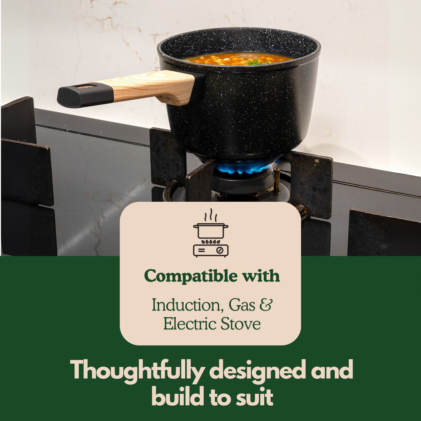 Ceracook Granite Ceramic Sauce Pan 16cm with Glass Lid