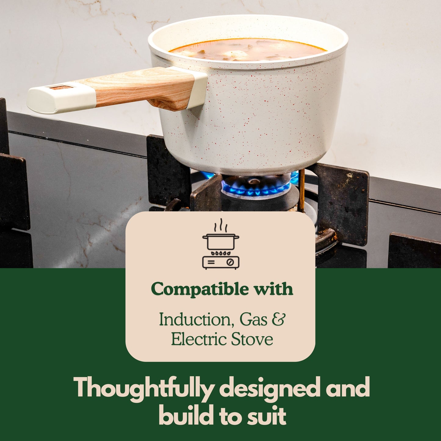 Ceracook Granite Ceramic Sauce Pan 16cm with Glass Lid