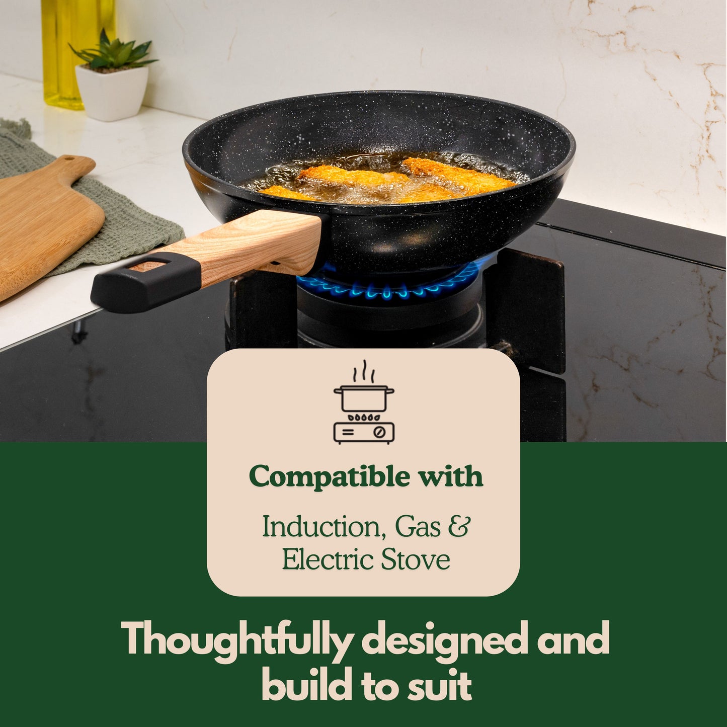 Ceracook Granite Ceramic Fry Pan 24cm with Glass Lid