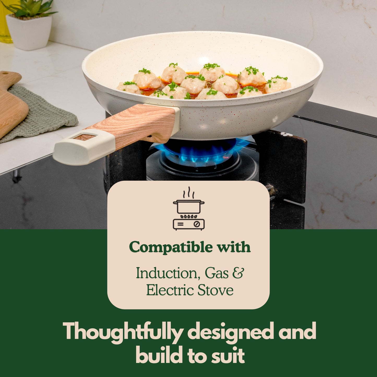 Ceracook Granite Ceramic Fry Pan 24cm with Glass Lid