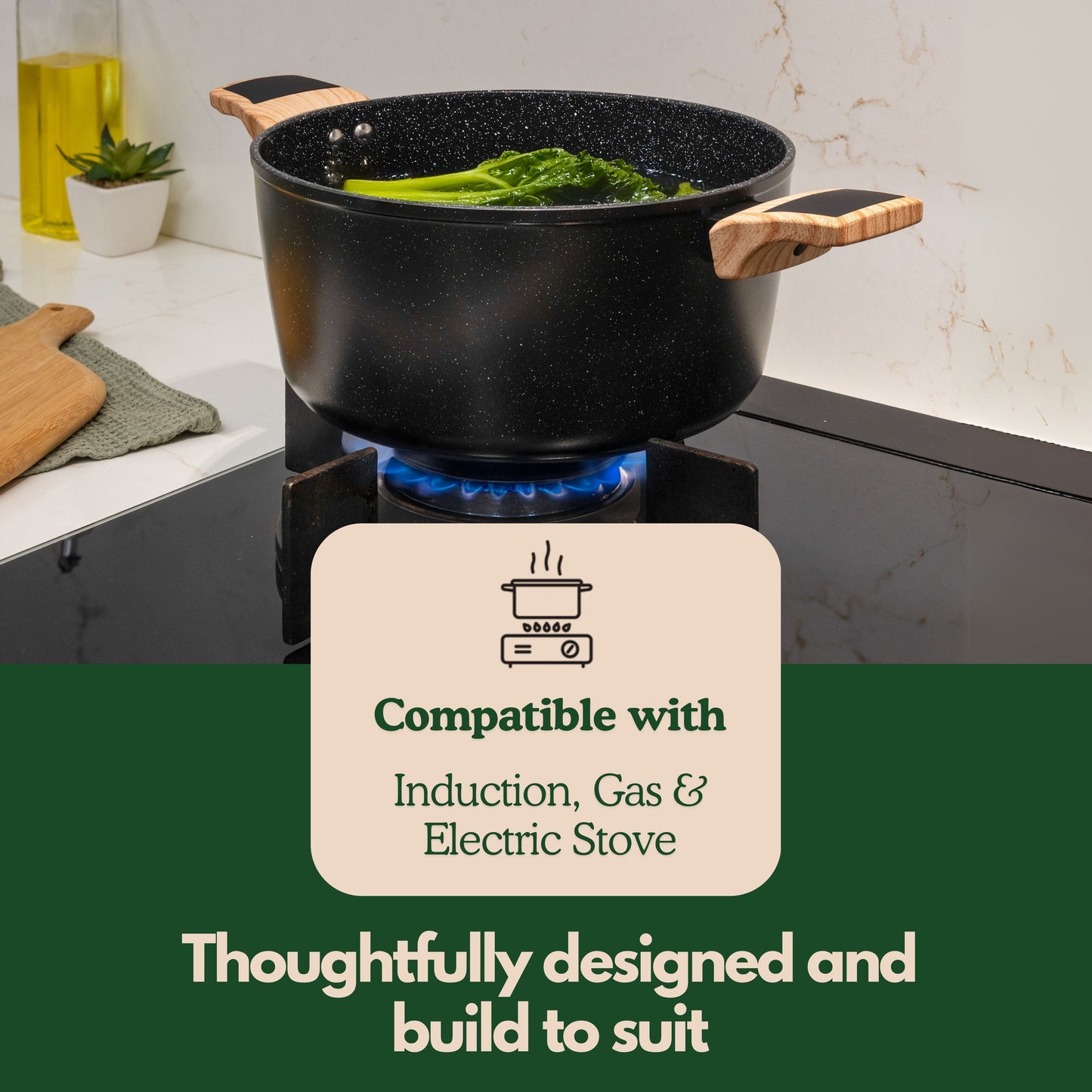Ceracook Granite Ceramic Casserole 24cm with Glass Lid