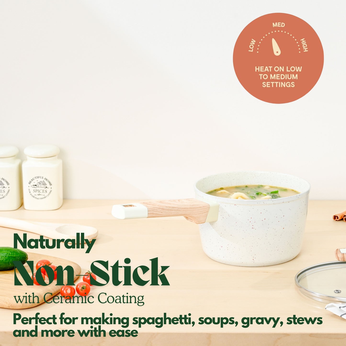 Ceracook Granite Ceramic Sauce Pan 16cm with Glass Lid