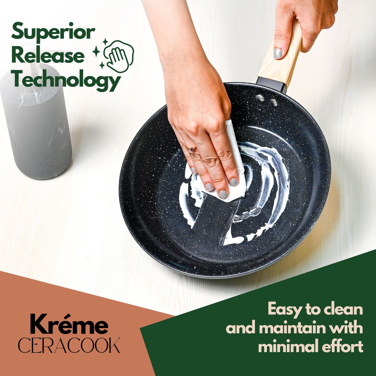 Ceracook Granite Ceramic Fry Pan 24cm with Glass Lid