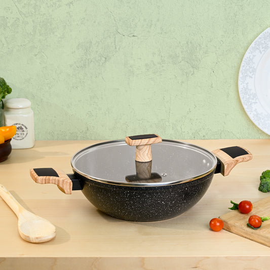 Ceracook Granite Ceramic Kadhai 26cm with Glass Lid