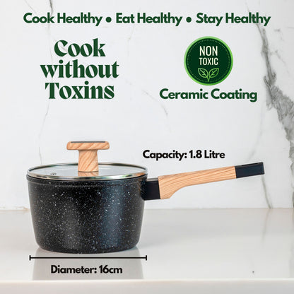 Ceracook Granite Ceramic Sauce Pan 16cm with Glass Lid