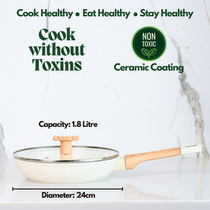 Ceracook Granite Ceramic Fry Pan 24cm with Glass Lid