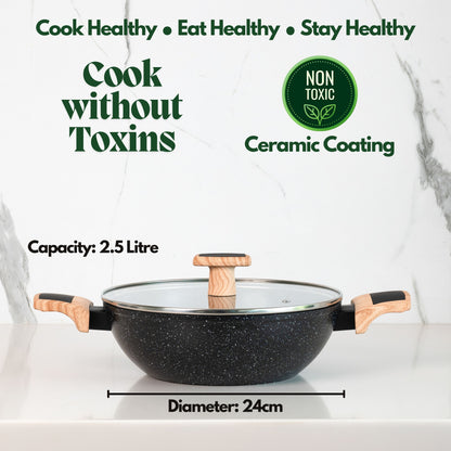 Ceracook Granite Ceramic Kadhai 24cm with Glass Lid