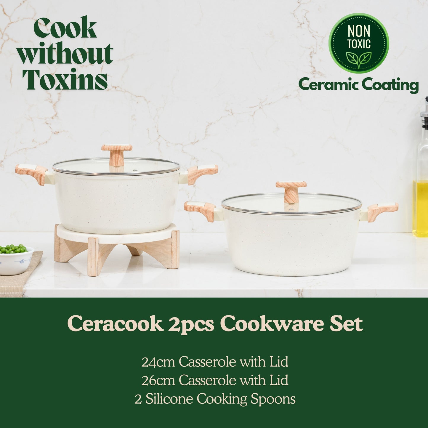Ceracook Granite Ceramic Casserole Cookware Set of 2pcs