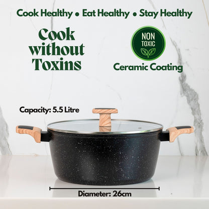 Ceracook Granite Ceramic Casserole 26cm with Glass Lid