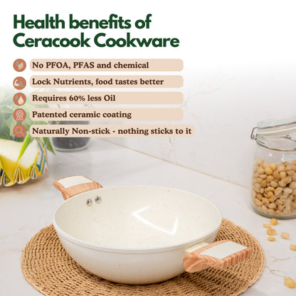 Ceracook Granite Ceramic Kadhai 26cm with Glass Lid