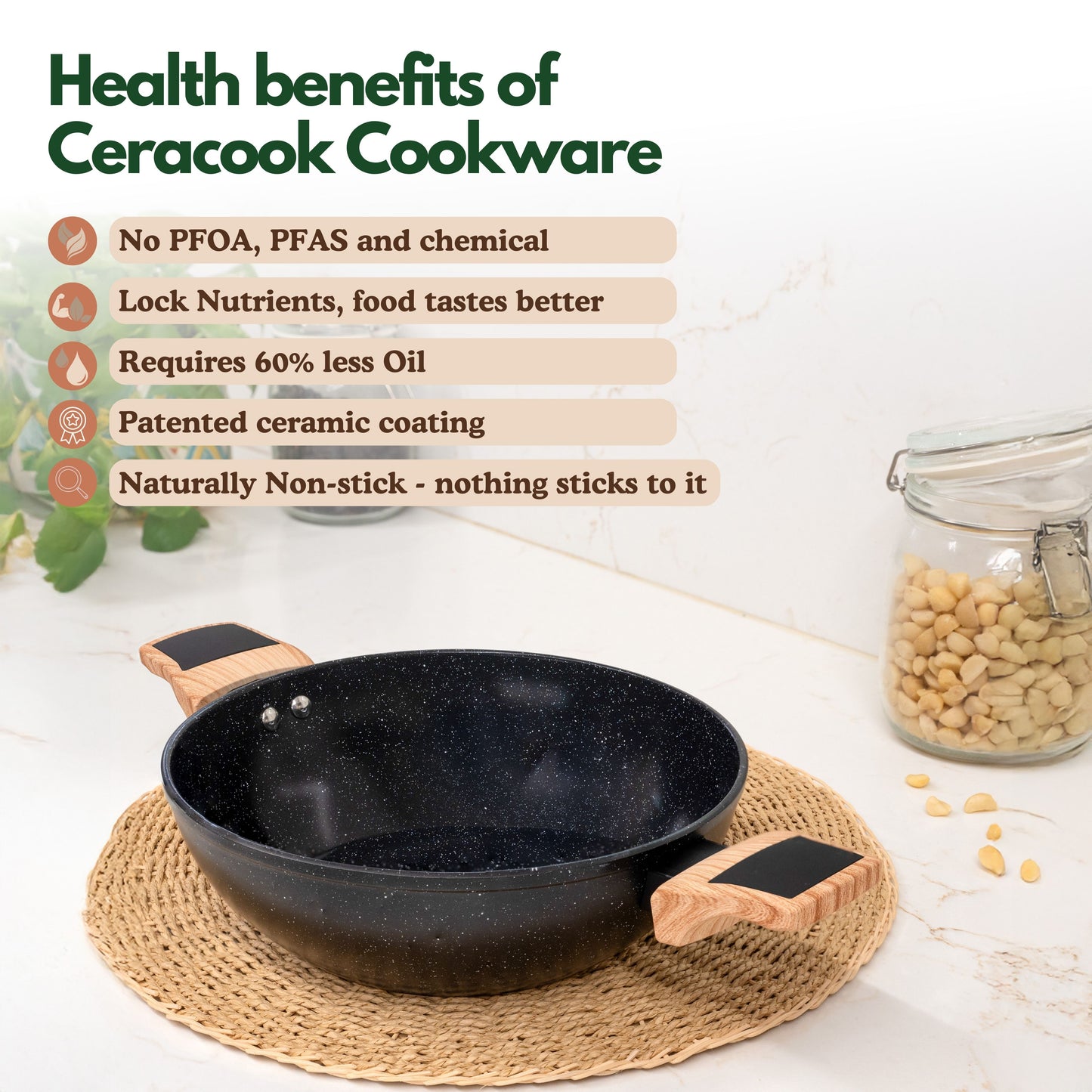 Ceracook Granite Ceramic Kadhai Cookware Set of 2pcs