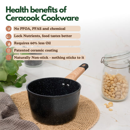 Ceracook Granite Ceramic Sauce Pan 16cm with Glass Lid