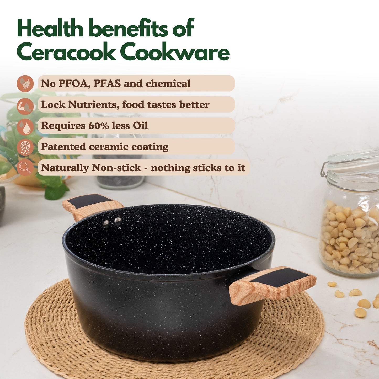 Ceracook Granite Ceramic Casserole Cookware Set of 2pcs
