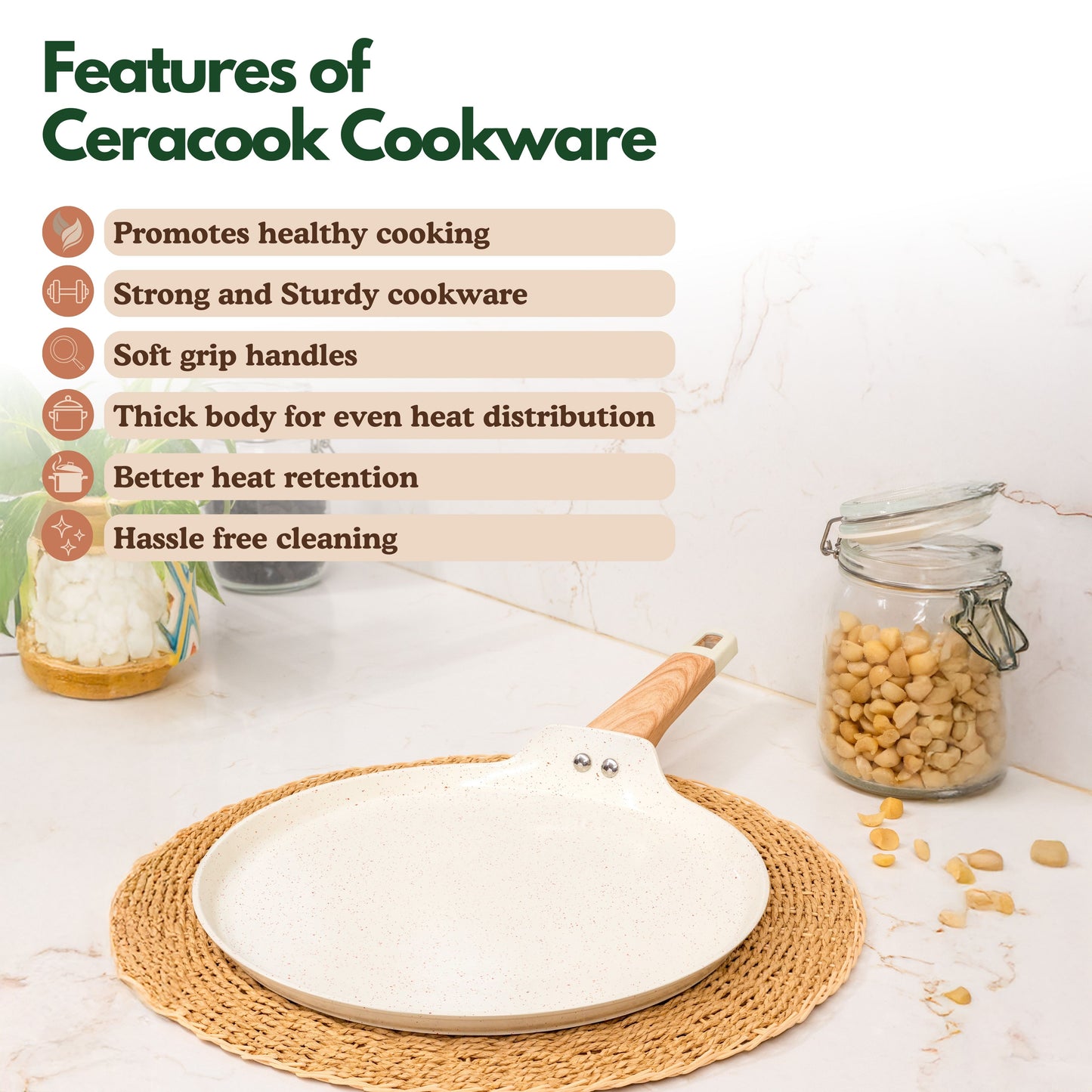 Ceracook Granite Ceramic Flat Tawa 28cm