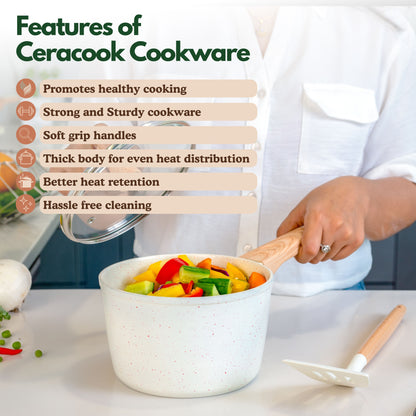 Ceracook Granite Ceramic Sauce Pan 16cm with Glass Lid