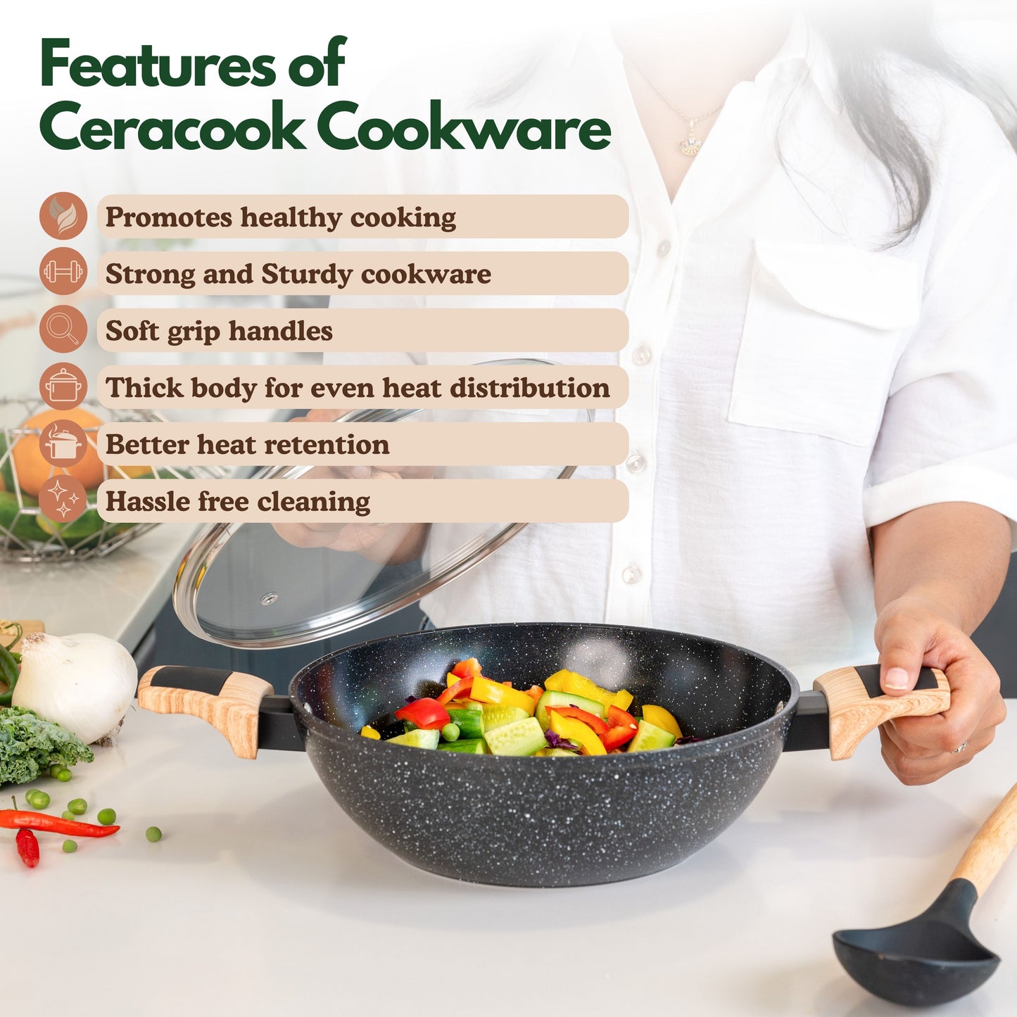 Ceracook Granite Ceramic Kadhai Cookware Set of 2pcs