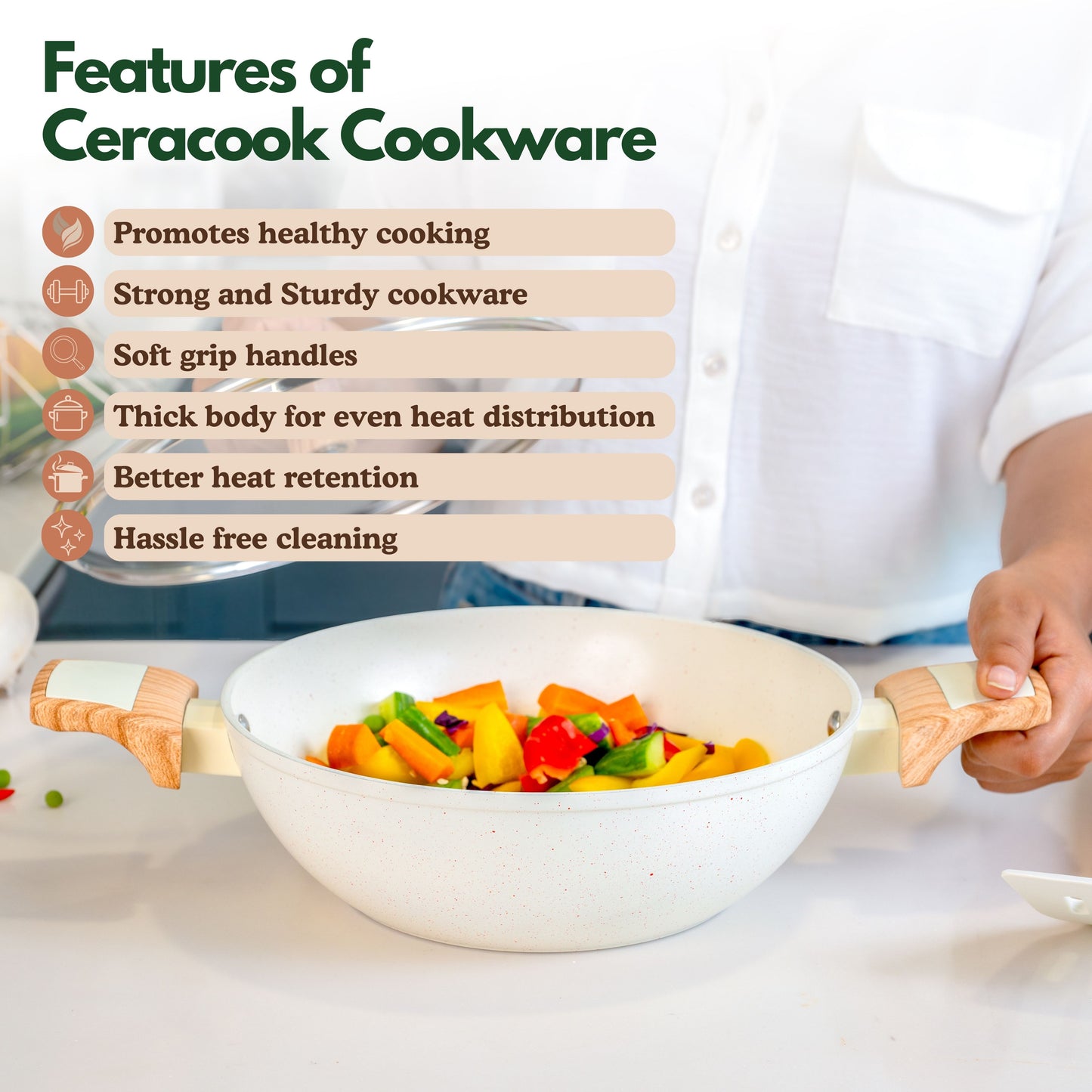Ceracook Granite Ceramic Kadhai 24cm with Glass Lid