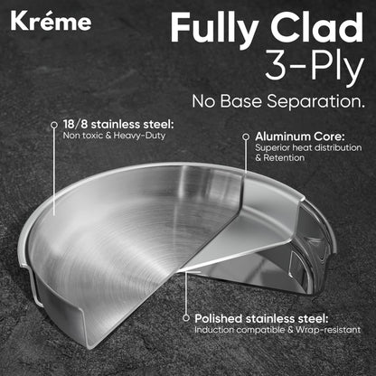 TriClad Cookware Set of 11pcs, Kadai 2.1L, Kadai 2.85L, Fry Pan 2 L, Sauce Pan 1.75 L, Casserole 3.3L, 2 Handle, 2 Lid, 2 Cooking Spoon